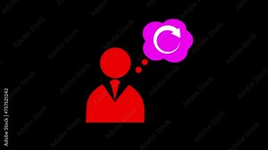Icon concept with man icon. Person with bubble refresh or recycle symbol icon animated on a black background.
