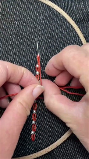 Hand embroidery skill creating fabric decorations using wool and a needle #embroidery #handmade