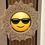 Round Boho Mirror - Handwoven Boho Macrame Wall Hanging Bathroom Mirror for Chic Style Apartment - Boho Mirrors for Wall Decor Living Room, Aesthetic Nursery Mirror for Bedroom Home Decor Wall