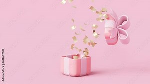 3d animation footage. Open gift box with confetti bomb effect from inside Stock Video