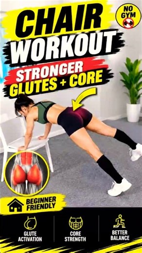 Chair Glute & Core Workout at Home | Beginner-Friendly No-Equipment Exercise #Shorts
