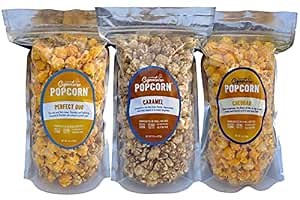 Signature Popcorn Gourmet Variety 3-Pack – Caramel, Cheddar & Perfect Duo (Caramel Cheddar Mix) – Resealable Bags – Handcrafted with Real Butter, Vanilla & Premium Cheddar – No Preservatives – Gluten-Free Snack
