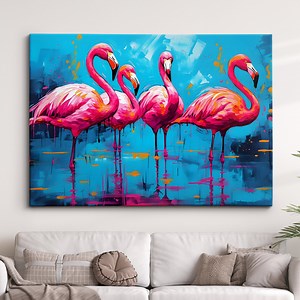 Colorful Flamingos Animal Abstract Oil Painting Paint Splatter Wall Art Framed Canvas Poster Print Home Living Room Decor Fun Flamingo Gift - Etsy