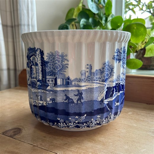 Vintage Spode Blue Italian Extra Large Fluted Cachepot W21cm, England 1988 - Etsy UK