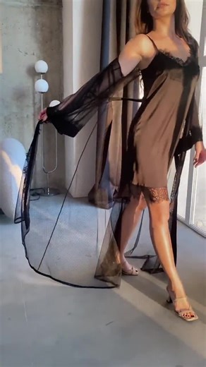 Black Lace Long Robe and Peignoir Set - Luxurious Silk Nightgown and Robe Set - Perfect Birthday Gift for Her - Etsy Australia