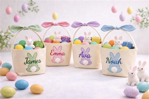 Custom Easter Basket for Kids, Personalized Name Bunny Basket, Baby Name Basket, Baby First Easter Gift - Etsy