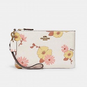 Coach White's Corner Zip Wristlet With Floral Cluster Print