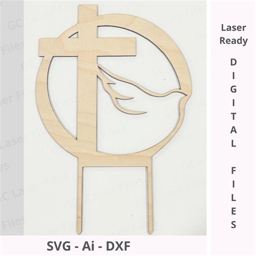 Dove Cross Baptism Christening Cake Topper SVG DXF | Laser Cut Files (digital Download) - Etsy