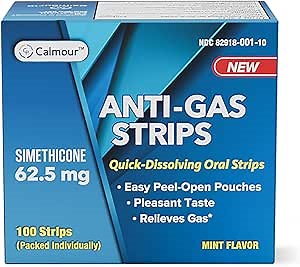 Anti Gas Relief 100 Strips | Mint Flavor Oral Dissolvable Anti Bloating Relief Strips | Rapid Gas Relief for Adults | Effective Bloating Relief for Women | Simethicone Anti Bloating for Women