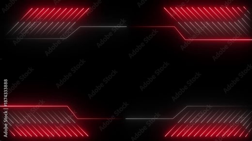 Neon Modern digital Hud frame futuristic game target borders empty sharp red lines field forming. Tech layout for title backgrounds UI overlays business corporate Presentation templates, sci-fi . 4k