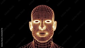 Talking mesh head. Grid head conversation. Animated speaking neon head. Speaking mesh mask.