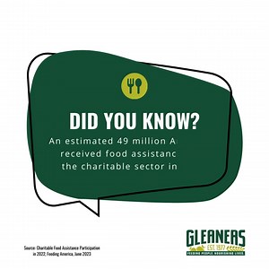1K views | Feeding America estimates approximately 49 million people - 1 in 6 - received charitable food assistance sometime in 2022. These numbers represent our family, friends, and neighbors. Our goal is to solve hunger and eliminate food insecurity in Southeast Michigan - and we need your help.  Go to gcfb.org to find out how you can make a difference in your community! | Gleaners Community Food Bank | Facebook