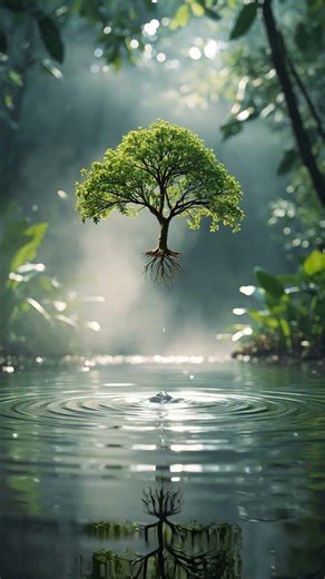 🌳✨ Floating Tree Above a Flowing River | A Surreal Jungle Dream 🌊🌿 #nature #beautiful #youtubeshorts
