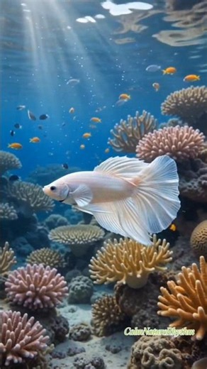 Peaceful White Betta Fish Swimming in Coral Reef | 4K Relaxation