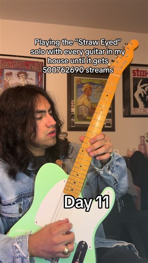 Day 11: Fender Esquire. This guitar was a retail therapy purchase after a breakup HAHAHAH I actually always wanted an Esquire because I liked the look of the single pickup rather than the Tele two pickups. It’s such a buttery guitar to play and it can be so versatile despite its limitations. It’s also made to spec like the vintage guitars. You can see the dings and scratches that I’ve put on it through its time with me, I LOVE THAT! I wanna say this was the guitar I used to record the solo for t