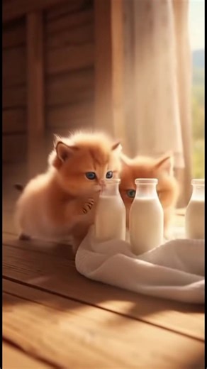 Watch three adorable fluffy ginger kittens with wide blue eyes eagerly drink from tiny milk bottles on a sunlit farmhouse floor Experience their playful pounces soft purrs and heartwarming moments in this cozy scene Perfect for a daily dose of cuteness#kittens #cutekittens #babyanimals #gingerkittens #fluffykittens #milkbottles #adorableanimals #farmhousekittens #petvideos #kittensofyoutube #animalvideos #cuteanimals #purringkittens #sweetkittens #cozyanimals #kittenmilktime #blueeyeskittens #an