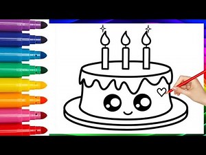 How to draw rainbow birthday cake | step by step