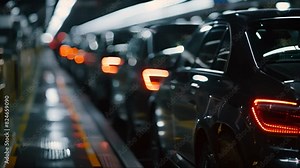 Busy factory assembly line producing modern cars using mass production techniques. Concept Factory Automation, Mass Production, Modern Technology, Automotive Industry, Assembly Line