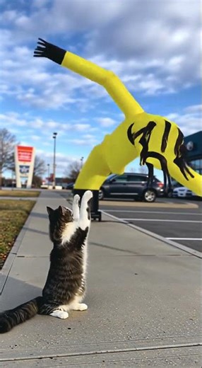Cat vs. Wacky Waving Inflatable Guy! 😼 #shorts #comedy #aigonewild #viral