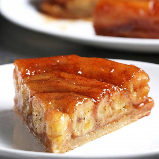 12M views · 53K reactions | This upside-down banana tart has the most beautiful glazed top  ! FULL RECIPE: https://tasty.co/recipe/upside-down-banana-tart | Tasty | Facebook