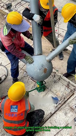 Welded Sphere Space Frame Installation: Team Assembling Structural Joints
