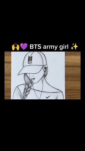 Anime Girl with BTS Cap Sketch Drawing