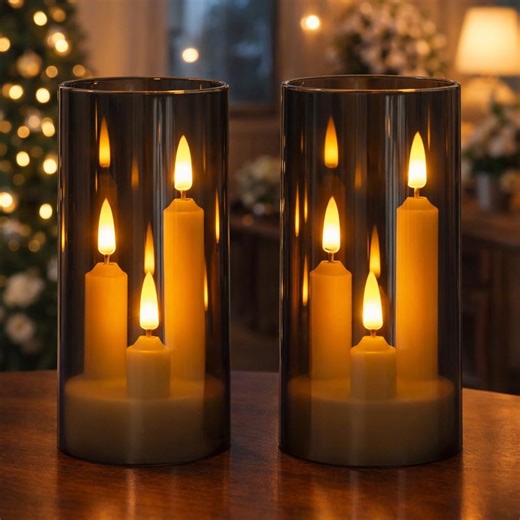 Flameless LED Pillar Candles With Remote & Timer, Battery Operated Flickering Candles, Acrylic Decorative Candle Set of 2 for Home, Wedding - Etsy