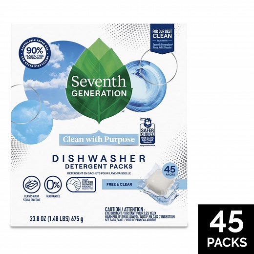 Seventh Generation Clean with Purpose Dishwasher Detergent Pods, Free & Clear, 45 Count