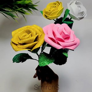 4.6K views · 176 reactions | Wow! Beautiful Rose Making with Glitter Foam Sheet Paper Rose Flower Step by Step. How to Make Rose Flower. DIY ROSES Flowers... #Handmade #Rose #Flowers | SmirchS | Facebook