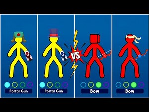 Supreme Duelist Stickman 1 2 3 4 Players - 2 vs 2 Battle (Portal Gun vs Bow) Gameplay