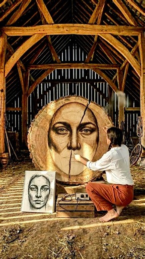 I burned a GIANT portrait into a tree! 🪵🔥 (Wait for it...)