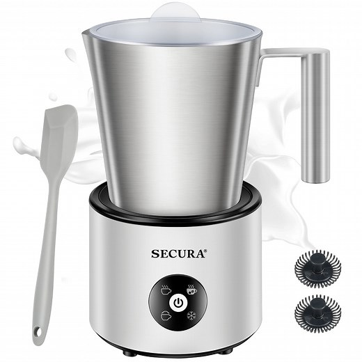 Secura Automatic Milk Frother, 4-in-1 Electric Milk Steamer, 17oz Detachable Hot/Cold Foam Maker, Milk Warmer for Latte, Cappuccinos, Macchiato, Hot Chocolate, with Silicone Spatula & 2 Whisks