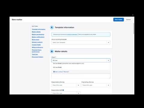 Clio Manage - Creating a Matter