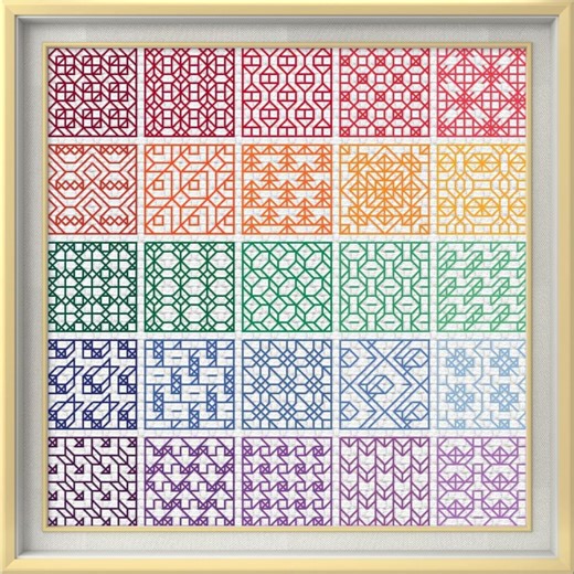 Rainbow Blackwork Embroidery Pattern: Mini Sampler (PDF Download) - Etsy