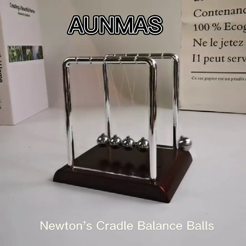 Balance Balls, Classic Swing Ball Steel Physics Gadget Desk with Wooden Base for Home Office Desktop