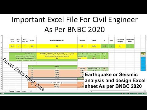 Earthquake or Seismic analysis and design Excel sheet As per BNBC 2020 - Seismic data for Etabs