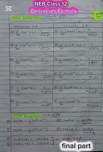 Class 12 Derivatives important formula. Final part #shorts