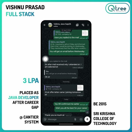 Vishnu Prasad: Java Developer Career Success Story