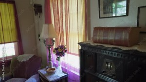 This panning video shows vintage living room and decor from an authentic 1930's American home.