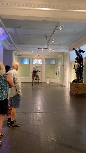 Last week, the museum hosted a private evening for our members with bicycle collector, Keith Pariani. Keith surprised us by showing up to the Lightner on one of his high-wheels, and demonstrated to us how he gets on and off this fascinating bicycle. Make sure you visit the museum to see Ride On! before it closes on September 30! | Lightner Museum