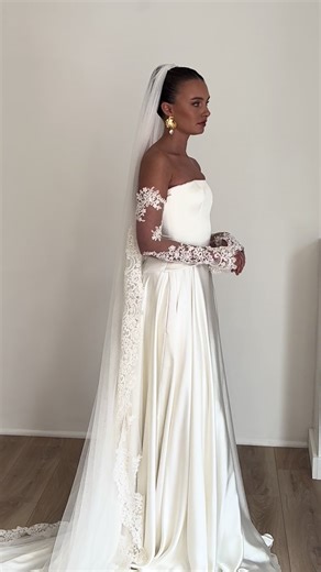 lace details 🪽 ft. our BILLIE lace bridal sleeves and matching veil. launching online this weekend! dress by @Aesling Bride from @Lauren_Francis_Bridal #lacesleeves #bridalaccessories #weddingveil