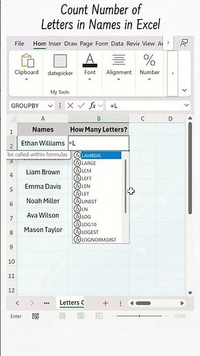 Count Letters in Word or Names in Excel