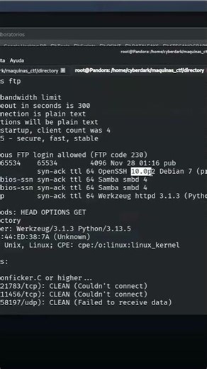Nmap mostrando FTP, SSH, SMB HTTP 8080 #DirectoryLab #WhoamiLabs #Nmap #Pentesting #Ciberseguridad