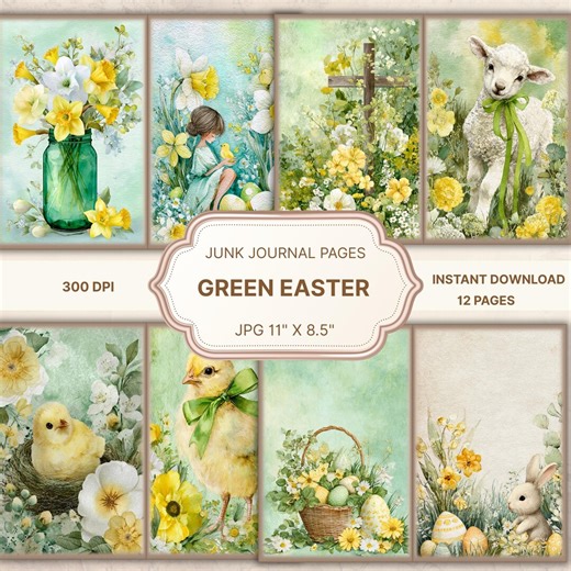 Green Easter Junk Journal,vintage Easter Junk Journal,spring Junk Journal Kit,easter Ephemera,easter Scrapbook,spring Paper ,collage Sheet - Etsy