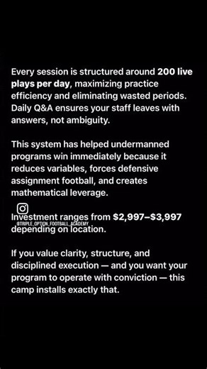 Install the System. Multiply the Reps. Win with Conviction—Triple Option Football Academy Camps