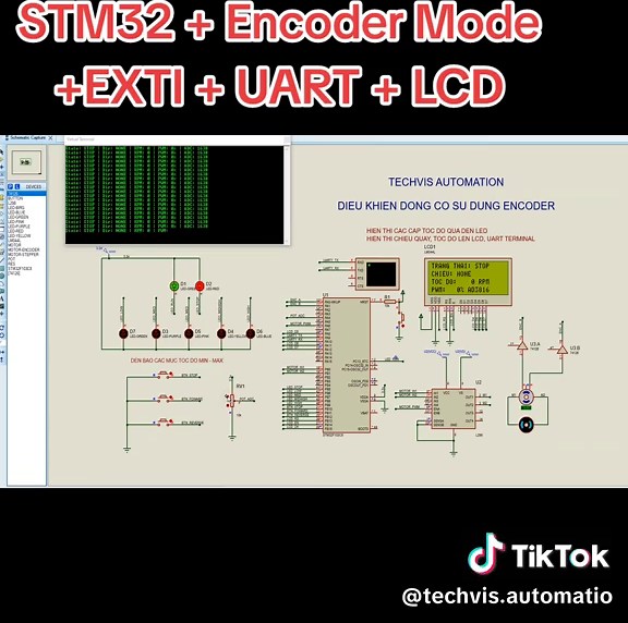 🔥 STM32F103C8T6 điều khiển động cơ DC dùng Encoder L298 trên Proteus 🚀 ⚡ Hệ thống thực hiện: ✅ Đọc encoder 2 kênh A/B bằng Encoder Mode ✅ Điều khiển Start / Stop / Forward / Reverse bằng ngắt ngoài ✅ PWM thay đổi tốc độ bằng biến trở ADC ✅ LCD 20x4 hiển thị trạng thái, chiều quay, tốc độ RPM ✅ UART gửi dữ liệu realtime lên Virtual Terminal ✅ LED báo các mức tốc độ từ min đến max 💡 Đây là bài rất quan trọng để hiểu rõ: MCU PWM ADC Encoder UART LCD hoạt động đồng thời trong một project thực tế.