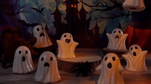 Seenelling 8 Pcs Halloween Ceramic Ghosts White Small Ghost Figurines Statue Spooky Home Decorations for Halloween Farmhouse Tiered Tray Shelf Mantel Table Centerpieces