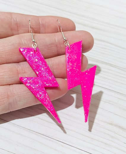 Hot Pink Lightning Bolt Earrings: 3D Printed Retro Dangles - Etsy
