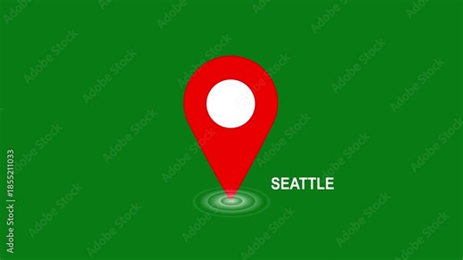 Seattle map location pin animation. Seattle Highlight GPS location tracking icon, 4k video with alpha channel. Seattle location has been displayed with location radio waves,location pin icon appearing