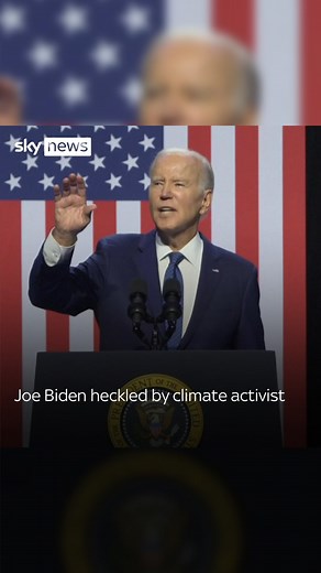US president Joe Biden has been interrupted by a climate activist as he gave a speech in Arizona. Mr Biden said he would be happy to meet with the protester after his speech to discuss the climate crisis. 🔗 Click the link in bio to read more #biden #climate #us | Sky News